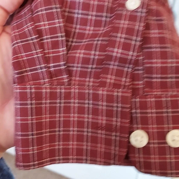 *Eddie Bauer Men's Burgundy Red with Black and Cream Checkered Shirt Size TXL - Picture 5 of 10